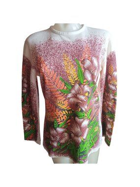 Single Stitch Vintage Women's Medium Top 1970's JC PENNEY AOP Print Knit Boho